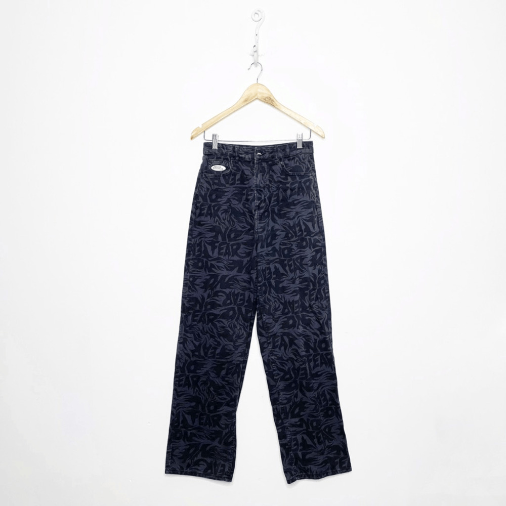 H&M X NO FEAR Logo Wide Leg Skater Baggy Jeans gray high rise women's 4